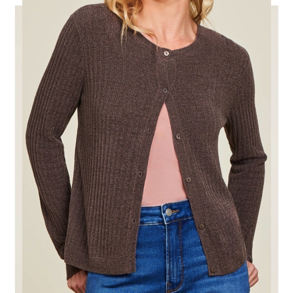 NWT BAREFOOT DREAM Cozychic Ultra lite Ribbed Button-Front Cardigan B6 E12